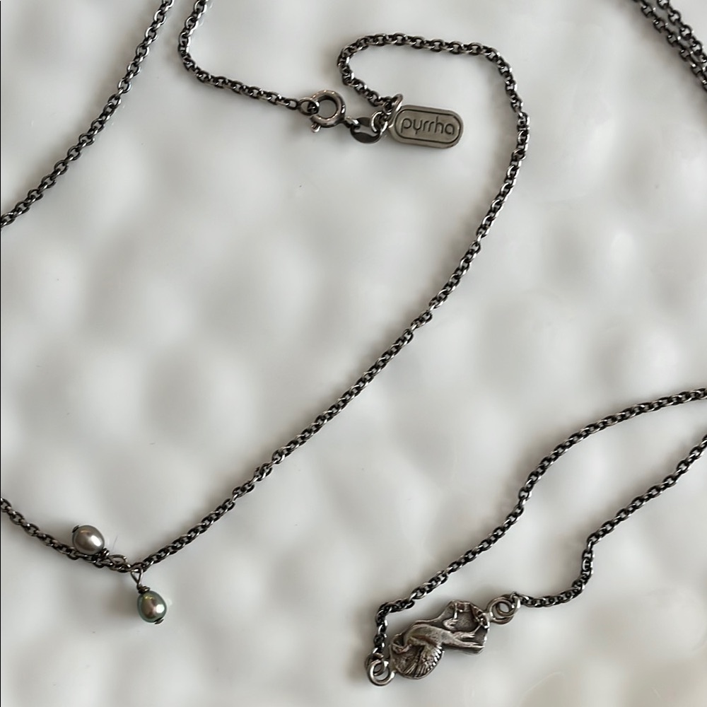 Pyrrha Silver Pearl Drop 3 talisman Necklace long chain rare